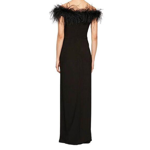 Alex Evenings Women’s Black Long Off-the-Shoulder Jersey Gown Dress Size 14 NEW - Picture 3 of 9